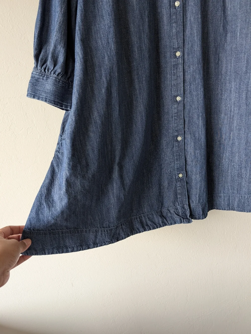 Free Assembly Blue Denim Button-Front Shirt Dress A-Line Size M Collared Cotton - Picture 2 of 16